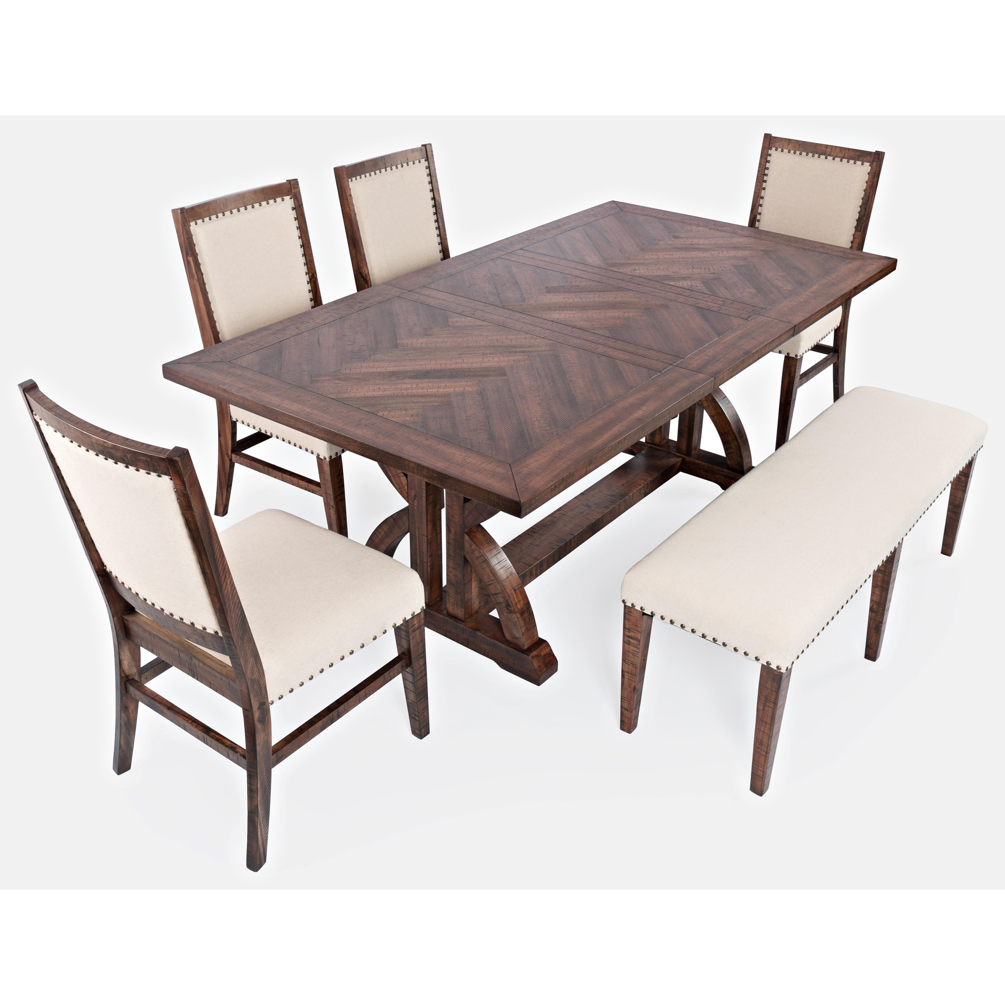 Jofran Fairview 6PC 1931 78 Dining 6 Piece Dining Table and Chair Set with Bench Prime Brothers Furniture Table Chair Set with Bench